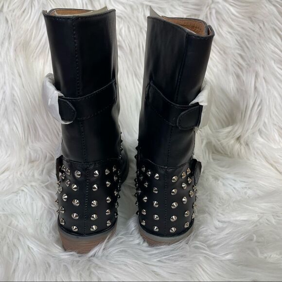 NEW LLKO Black Genuine Leather Studded Mid Calf Moto Booties EUR 38 US 7.5 - Picture 4 of 10